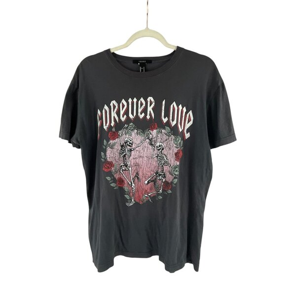 Forever21 Forever Love Graphic Tee Shirt Skeletons Roses Design Size M Grunge - Picture 6 of 6